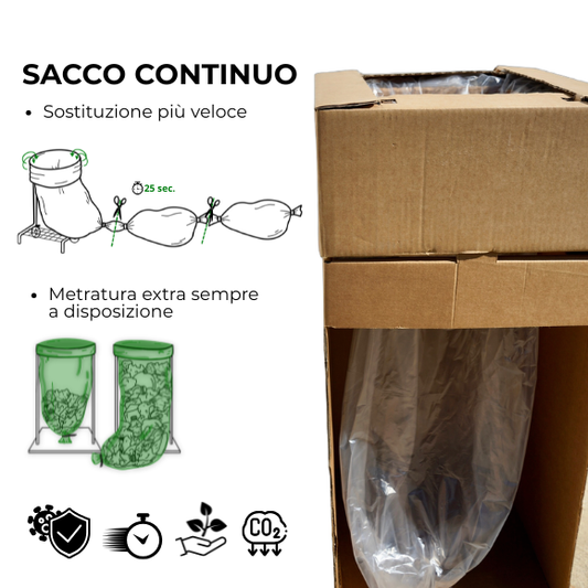 LessTPack® Sacco Continuo e Contenitore in Cartone per Raccolta Rifiuti - Soluzione per Eventi e Raccolta Differenziata