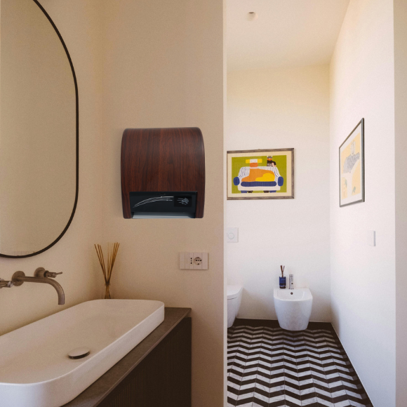 Dispenser elettronico automatico - Cover effetto legno scuro - Dispenser carta asciugamani